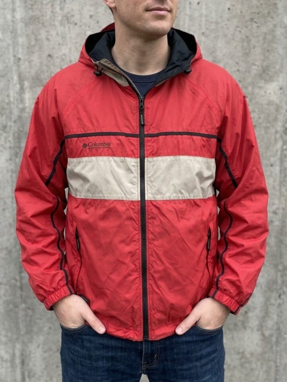 Columbia Vintage Red Hooded Windbreaker Jacket Men's M